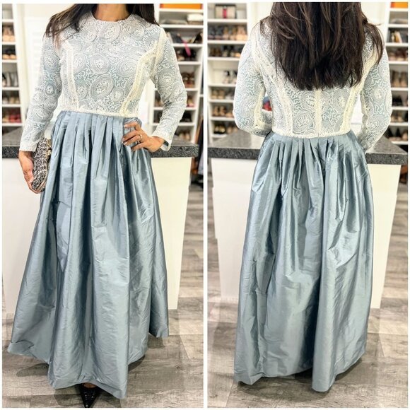 Designer Blue White Lace VTG Vintage Formal Gown $999
